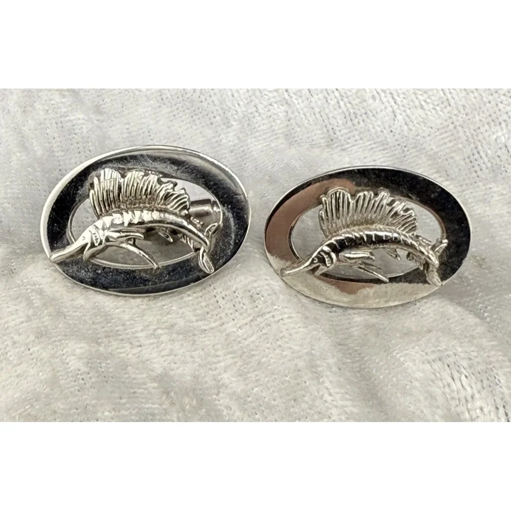 Vintage‎ Fish Cufflinks Swordfish Dad Gift